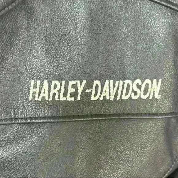 HARLEY- DAVIDSON WOMENS BLACK LEATHER #1 BIKER FLAG EMBLEM RARE JACKET SIZE MED - Picture 8 of 15
